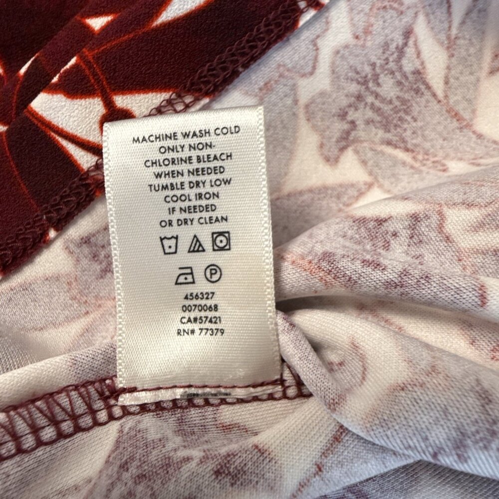 Ann Taylor Burgundy Floral Stretch Top‎ Long Smocked Bell Sleeves Med - Picture 6 of 9